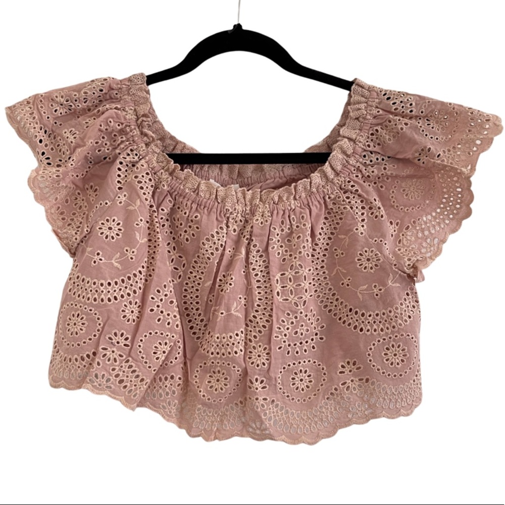 NWT Love Shack Fancy Broderie Anglaise Ruffle Cropped Top Size Small